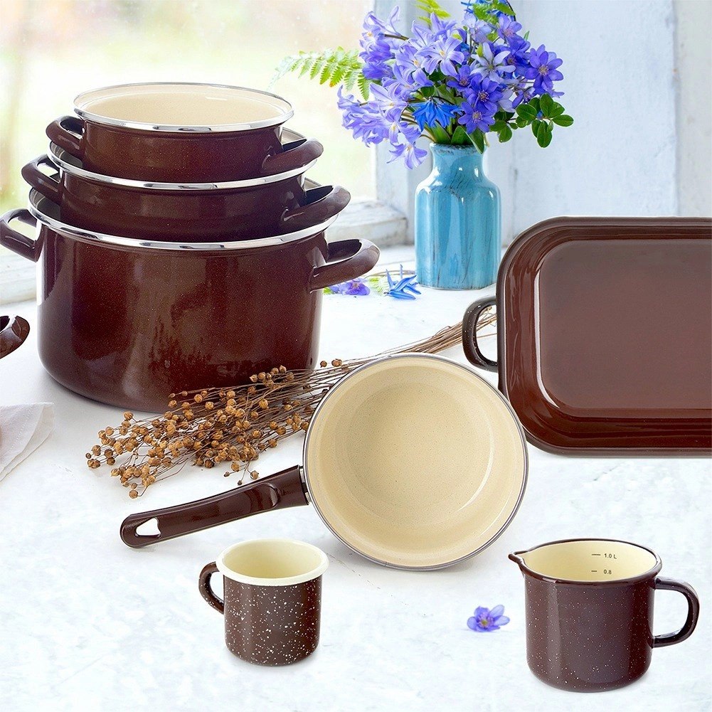 Rondel Emaliowany BROWN Retro 16 cm 1 L Indukcja Piekarnik ORION - obrazek 2