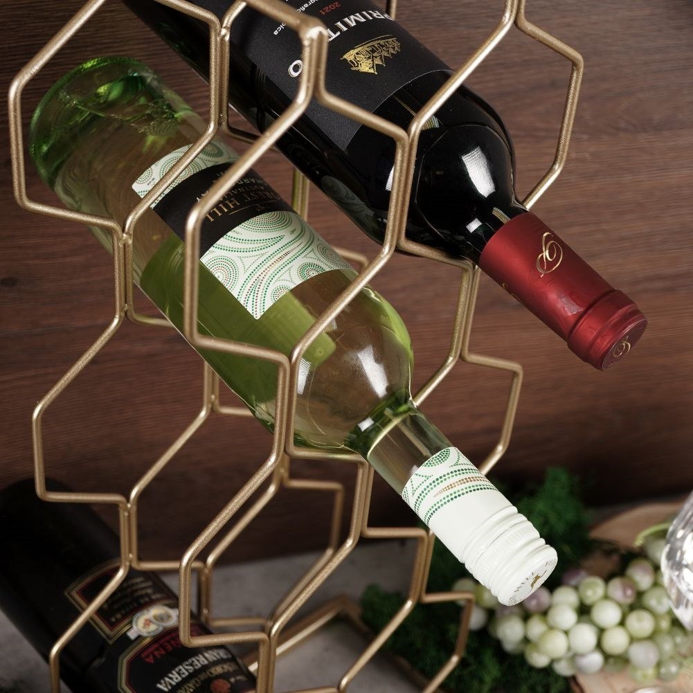 Stojak na Wino Metalowy Złoty Osiem Butelek do Leżakowania 48 cm T4Y - obrazek 4