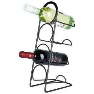 Stojak Półka Regał na Wino Metalowy Czarny 4 Butelki Solidny VILDE 21x43 cm