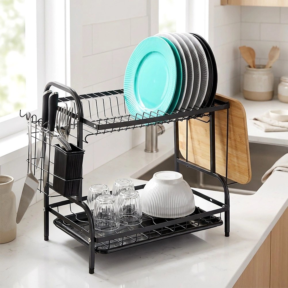 Suszarka do Naczyń Dwupoziomowa 52 cm Czarna Ociekacz Loft VILDE - obrazek 2