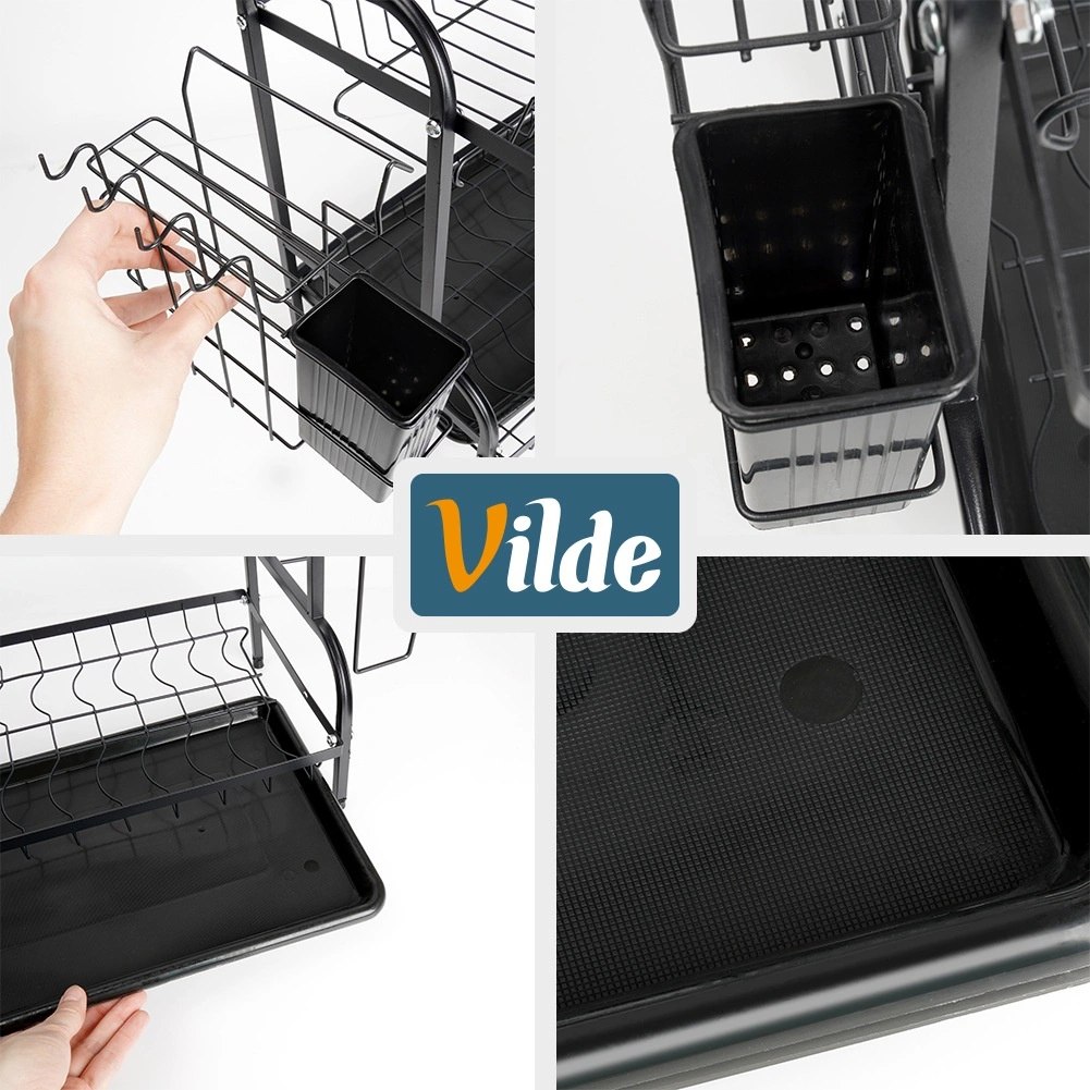 Suszarka do Naczyń Dwupoziomowa 52 cm Czarna Ociekacz Loft VILDE - obrazek 4