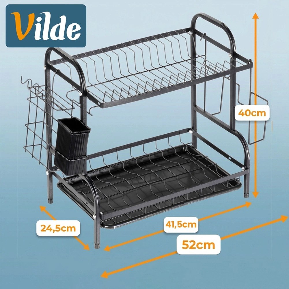 Suszarka do Naczyń Dwupoziomowa 52 cm Czarna Ociekacz Loft VILDE - obrazek 5