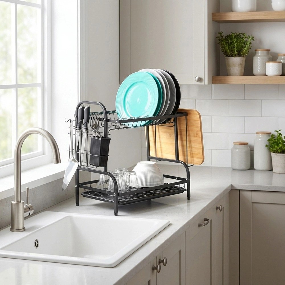 Suszarka do Naczyń Dwupoziomowa 52 cm Czarna Ociekacz Loft VILDE - obrazek 7
