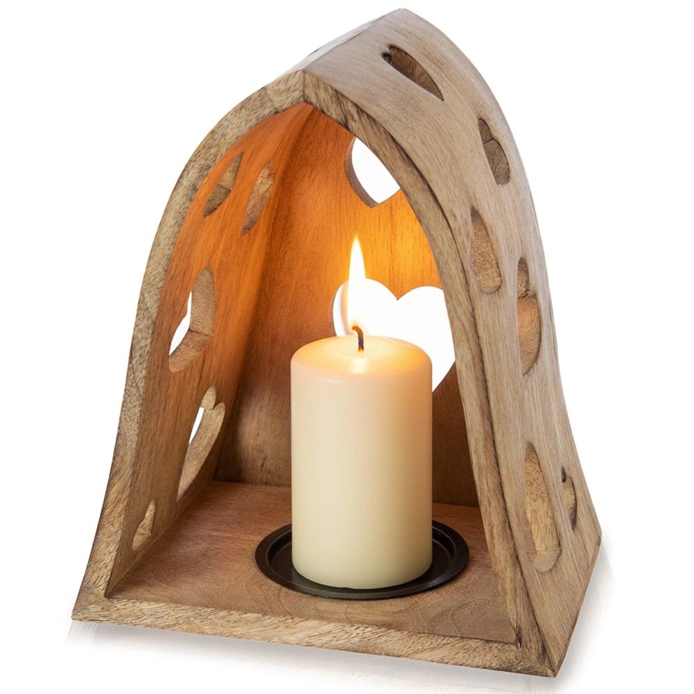 Świecznik Drewniany Mango Serce 23 cm Ażurowy Loft Lampion ORION Dom