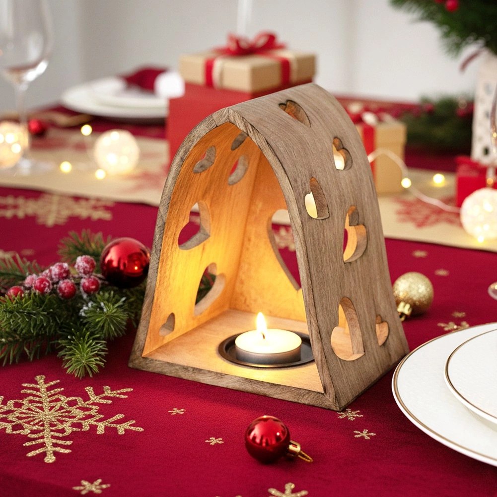 Świecznik Drewniany Mango Serce 23 cm Ażurowy Loft Lampion ORION Dom - obrazek 2
