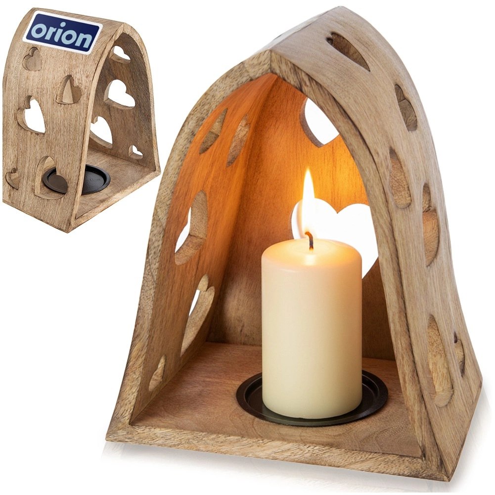 Świecznik Drewniany Mango Serce 23 cm Ażurowy Loft Lampion ORION Dom - obrazek 8