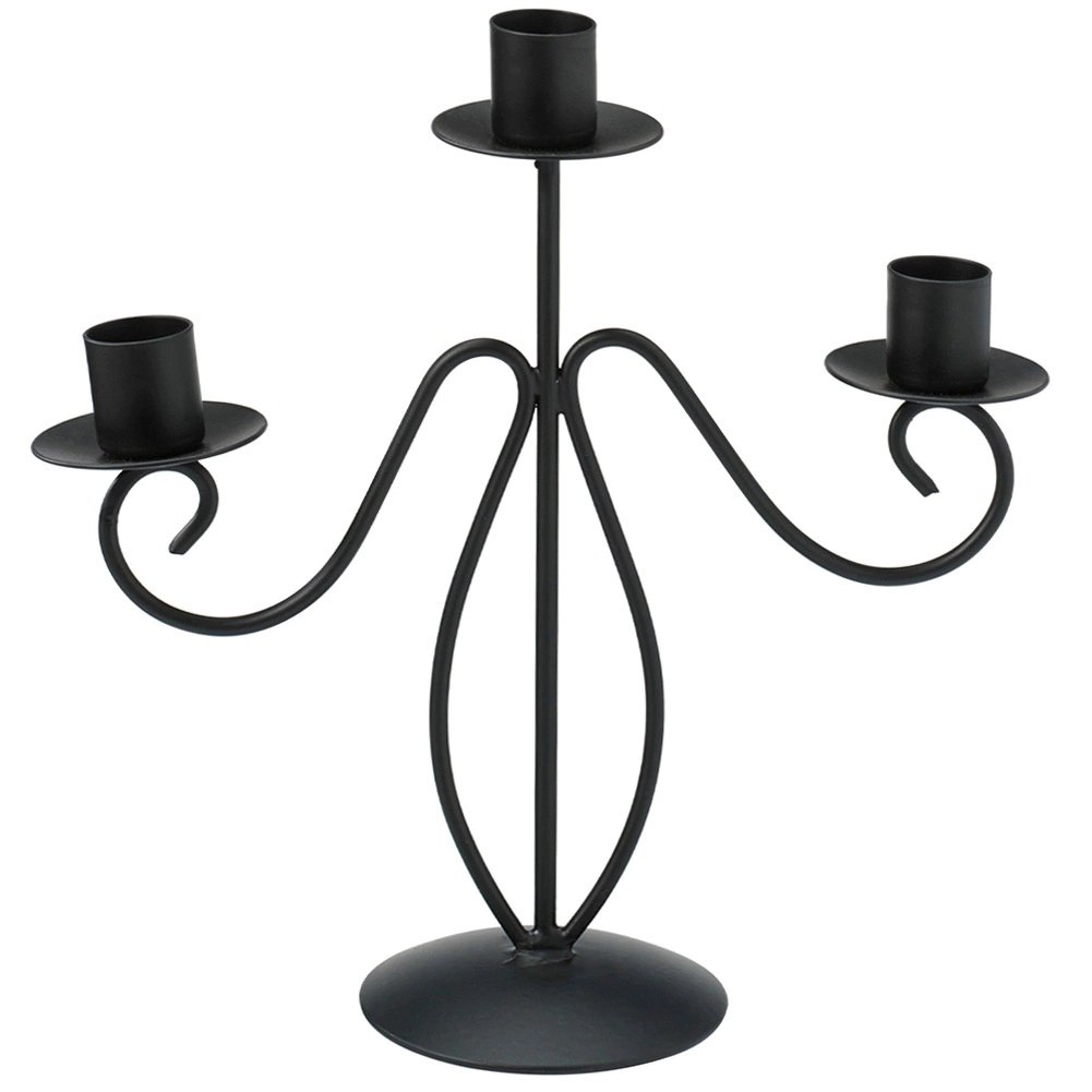 Świecznik Kandelabr Trójramienny Metal Czarny 23 cm na 3 Długie Świece - obrazek 3