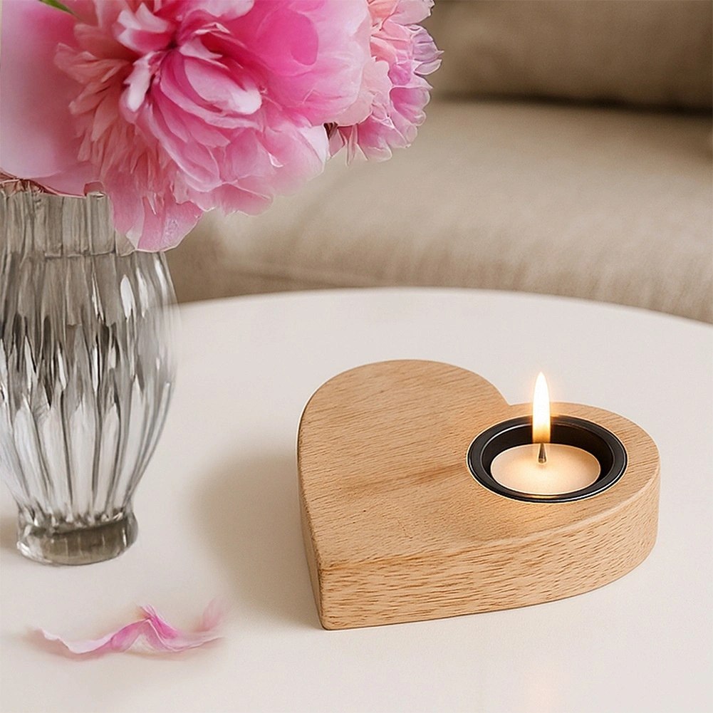 Świecznik Serce Drewno Mango na Tealight Loft Dekoracja do Salonu - obrazek 2