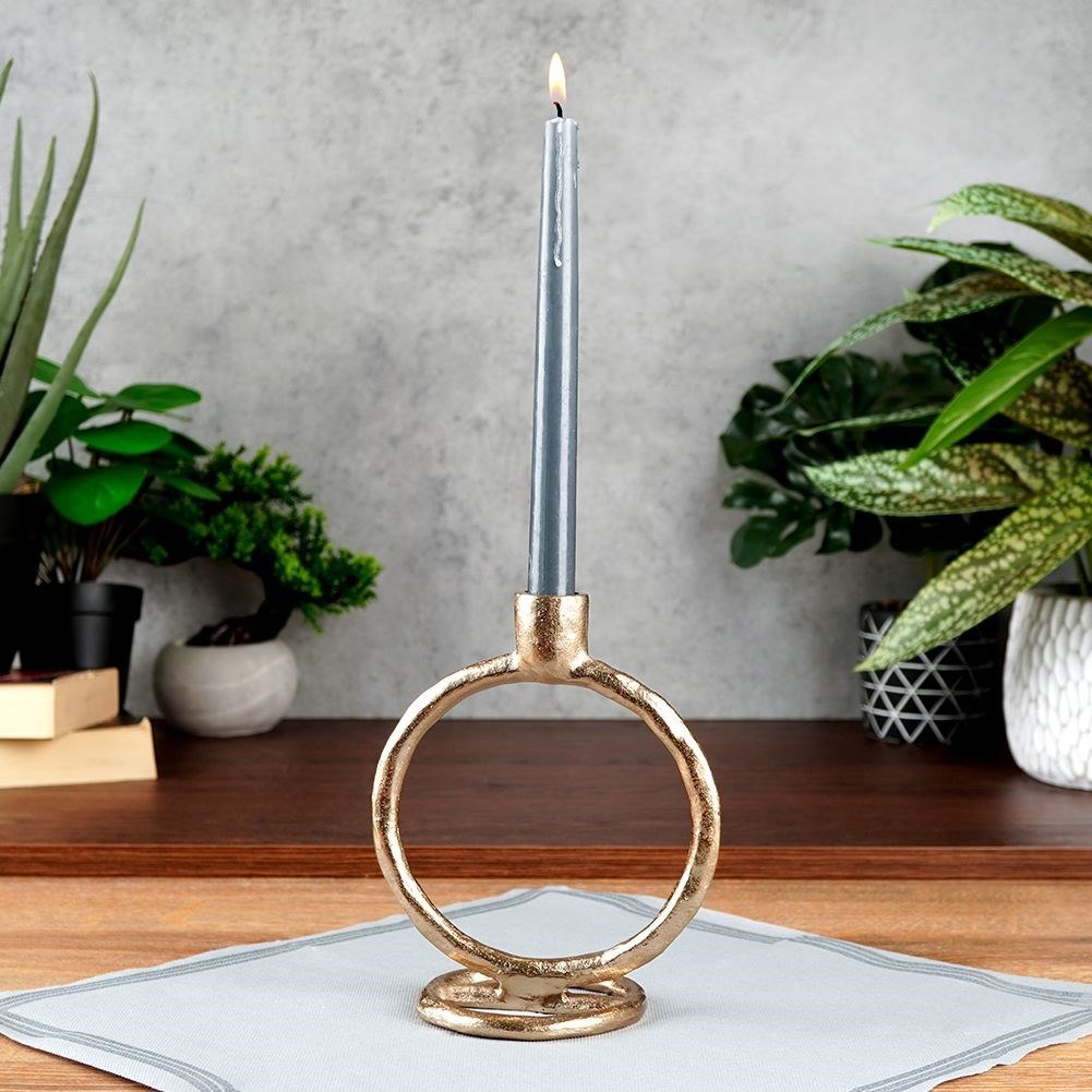 Świecznik na Długą Świecę Aluminiowy Złoty Dekoracyjny Loft ORION 19 cm - obrazek 2