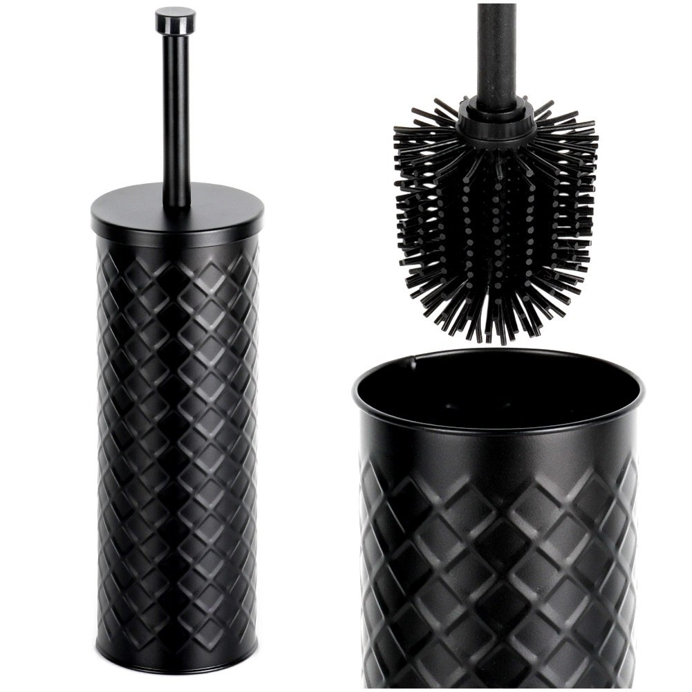 Szczotka do WC Silikonowa Czarna Metalowy Pojemnik Stojak 38 cm VILDE