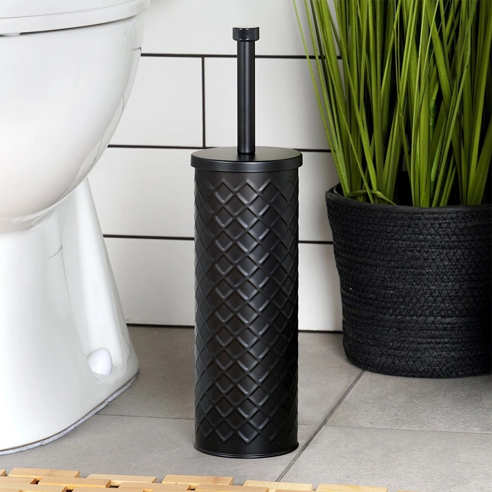 Szczotka do WC Silikonowa Czarna Metalowy Pojemnik Stojak 38 cm VILDE - obrazek 2