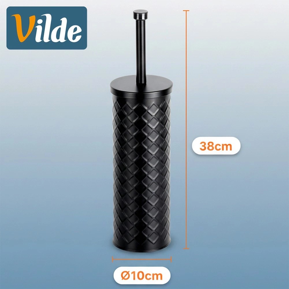 Szczotka do WC Silikonowa Czarna Metalowy Pojemnik Stojak 38 cm VILDE - obrazek 4