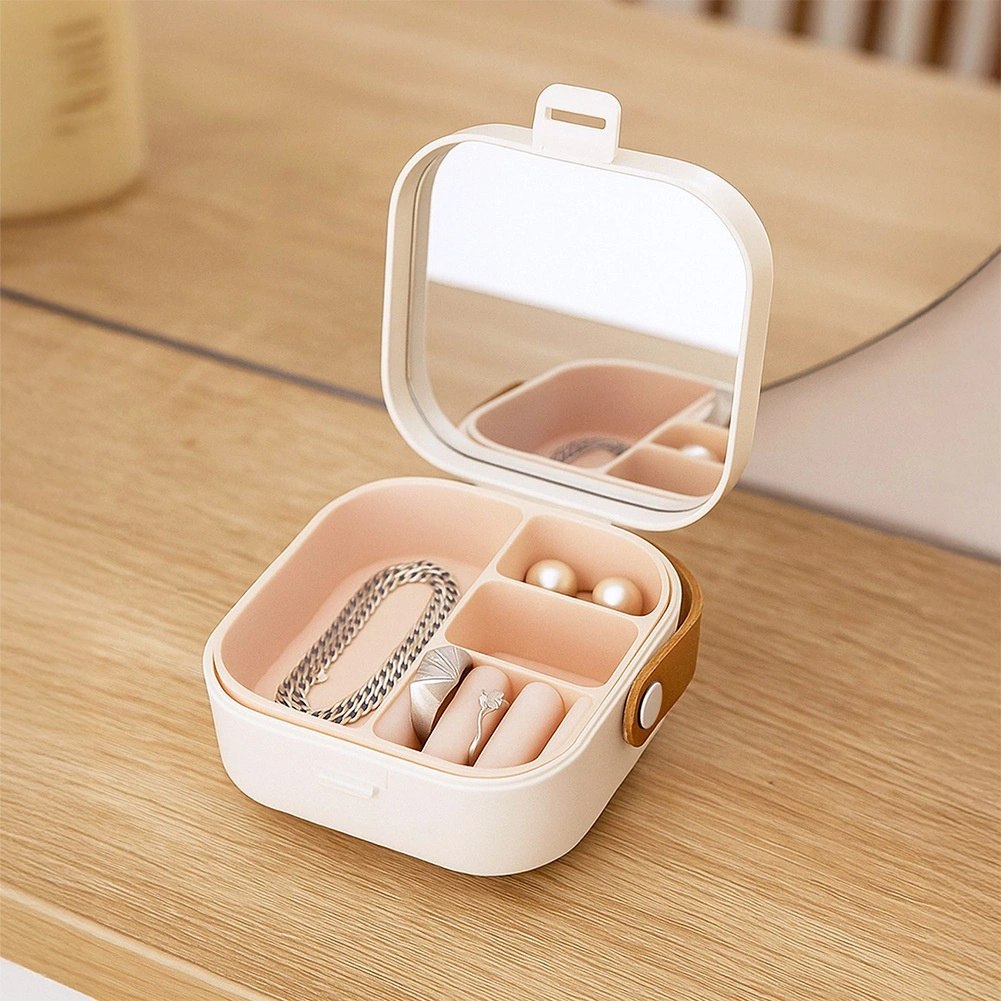 Szkatułka na Biżuterię z Lusterkiem Podróżne Etui Białe Eleganckie - obrazek 2