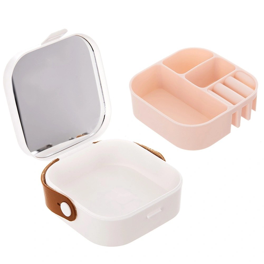 Szkatułka na Biżuterię z Lusterkiem Podróżne Etui Białe Eleganckie - obrazek 4