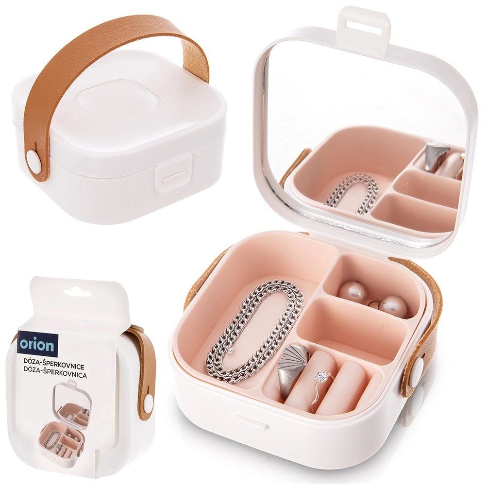 Szkatułka na Biżuterię z Lusterkiem Podróżne Etui Białe Eleganckie - obrazek 6