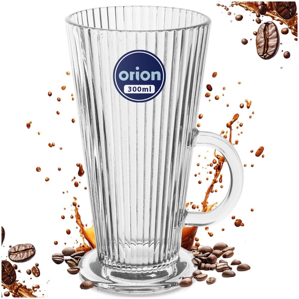 Szklanka Wysoka z Uchem do Kawy Latte Cappuccino Ryflowana 300 ml ORION - obrazek 4