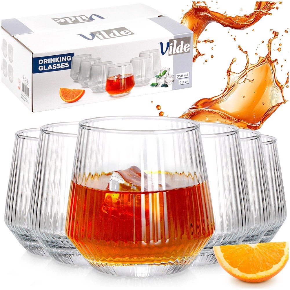 Szklanki Zestaw 6 szt. 350 ml VILDE Ryflowane Szkło do Whisky Zmywarka - obrazek 7