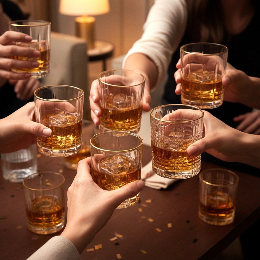 Szklanki do Whisky 290 ml ze Złotym Rantem Komplet 4 sztuk VILDE Drink - obrazek 4