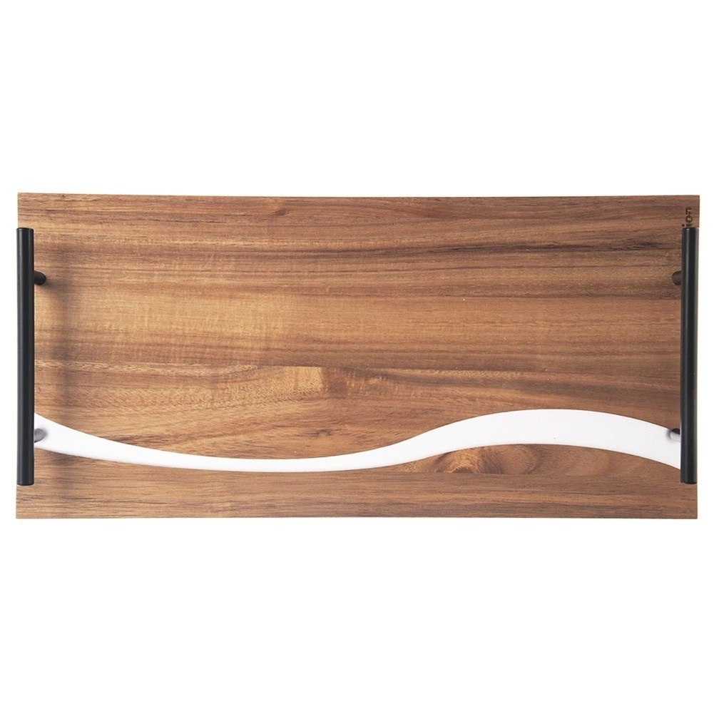 Taca do Serwowania Drewniana RIVER 42 x 20 cm ORION Żywica Uchwyty Metalowe - obrazek 4