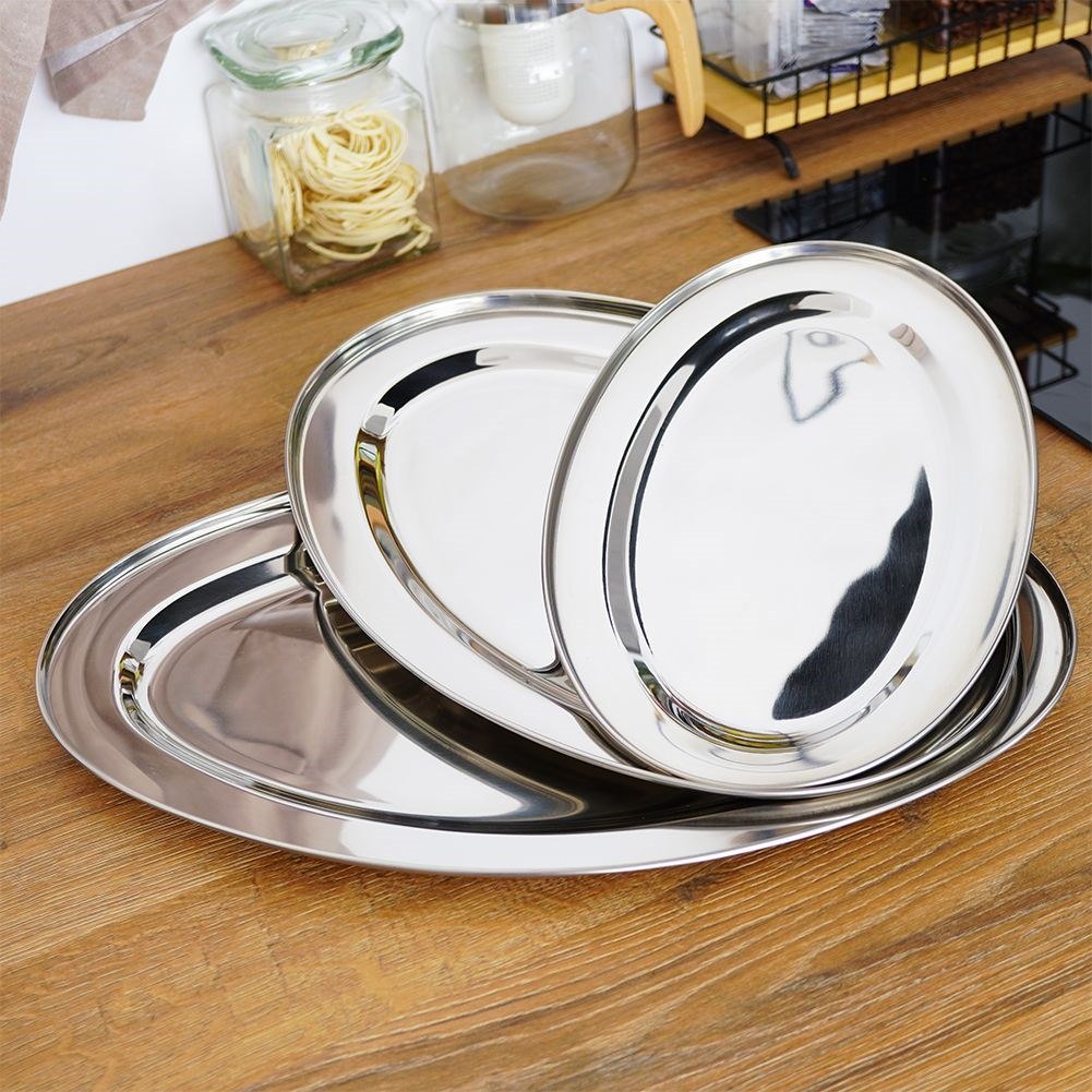 Zestaw Półmiski Tace Stalowe Owalne Solidne EXCELLENT HOUSEWARE 3 szt. - obrazek 2