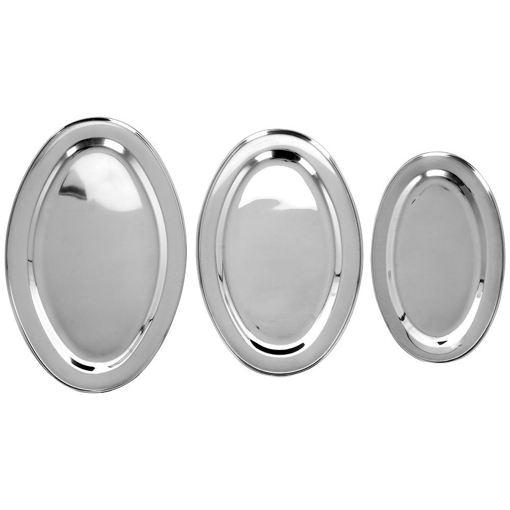 Zestaw Półmiski Tace Stalowe Owalne Solidne EXCELLENT HOUSEWARE 3 szt. - obrazek 3