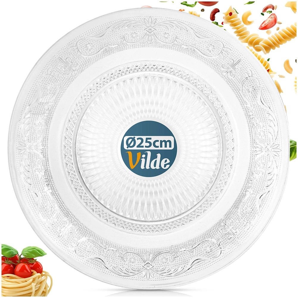 Talerz Obiadowy 25 cm Szkło Kryształowe Patera do Serwowania VILDE - obrazek 8