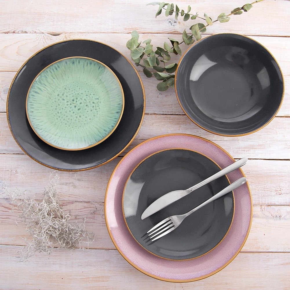 Talerz Obiadowy Płytki 27 cm Ceramika Szary Glaze Nakrapiany Zmywarka - obrazek 3