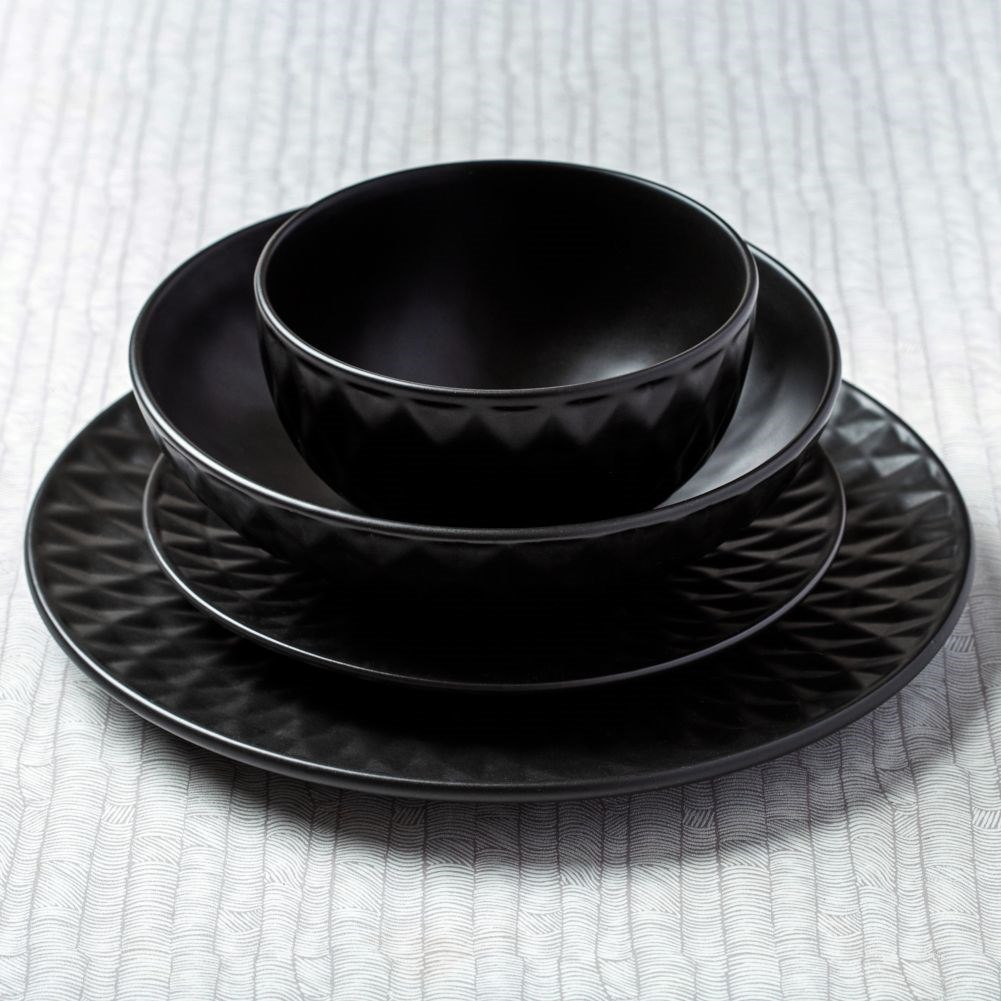 Talerz Deserowy Ceramiczny Czarny NAVA SOHO 20 cm Tłoczony Zmywarka - obrazek 5