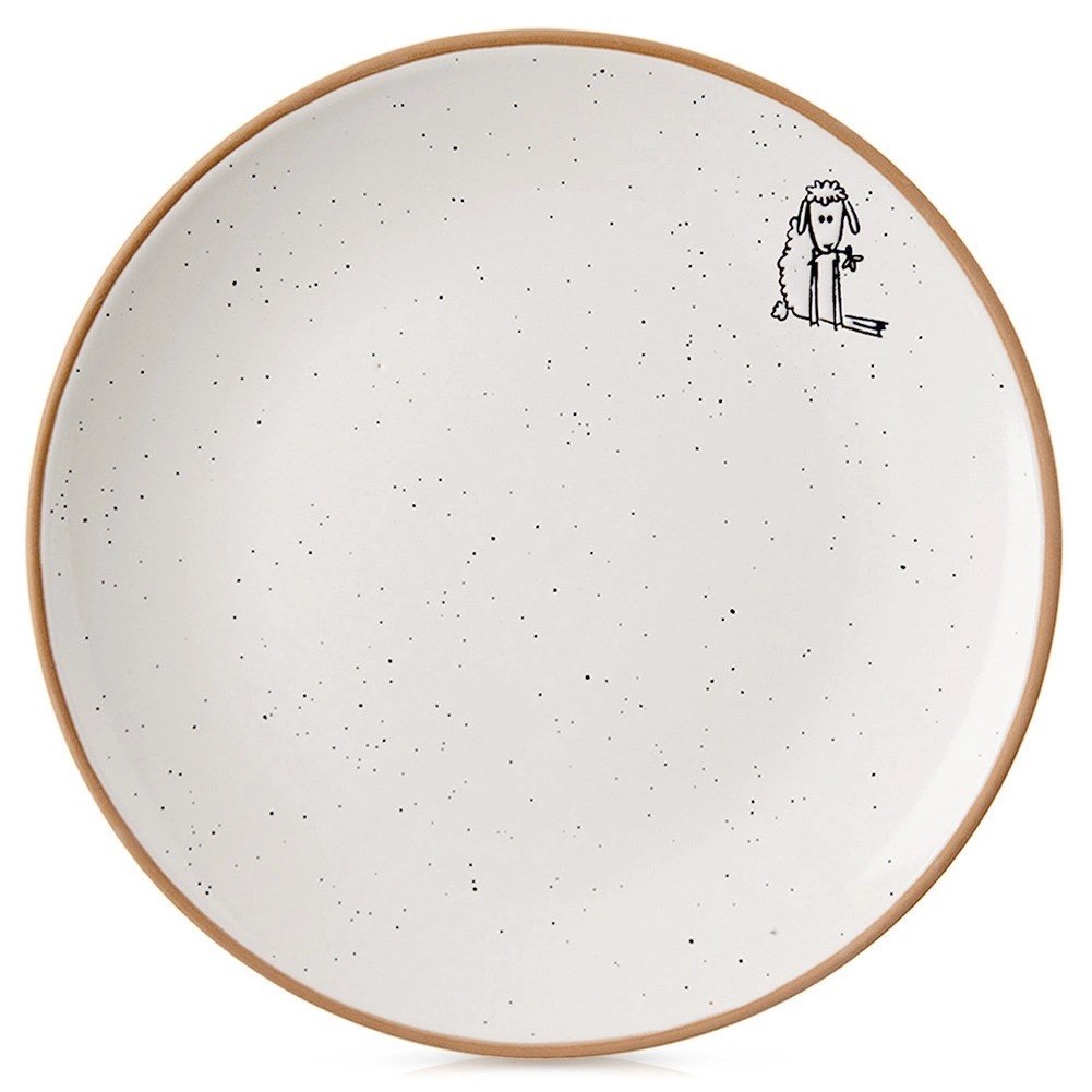 Talerz Deserowy Ceramiczny Beżowy 20 cm ORION Owieczka Efektowny Dekor