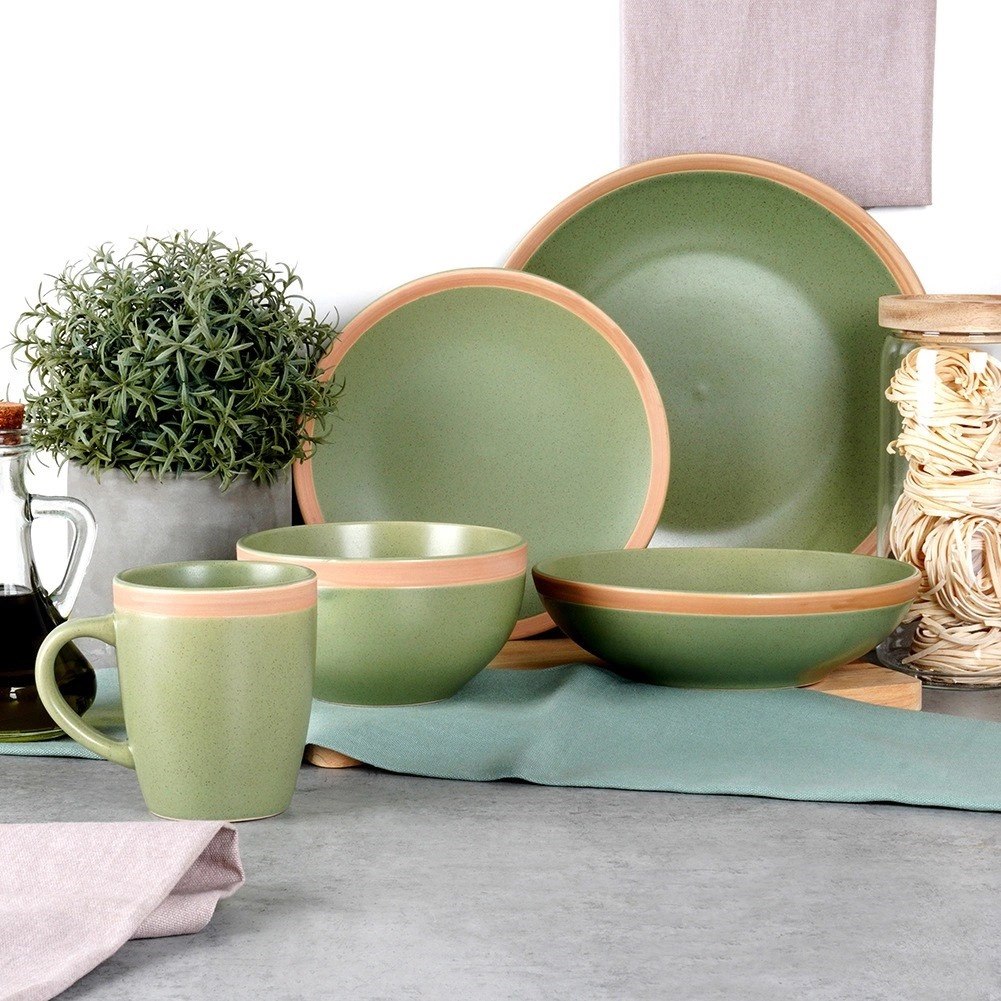 Talerz Deserowy Ceramiczny Zielony NAVA ARTHENA 21 cm Kamionkowy Brzeg - obrazek 5