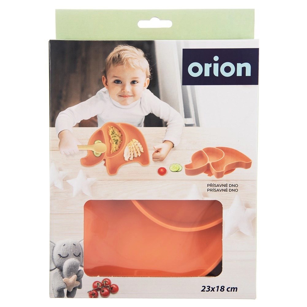 Talerz dla Dziecka Silikon Dzielony Słonik ORION Przyssawka Pomarańcz - obrazek 5