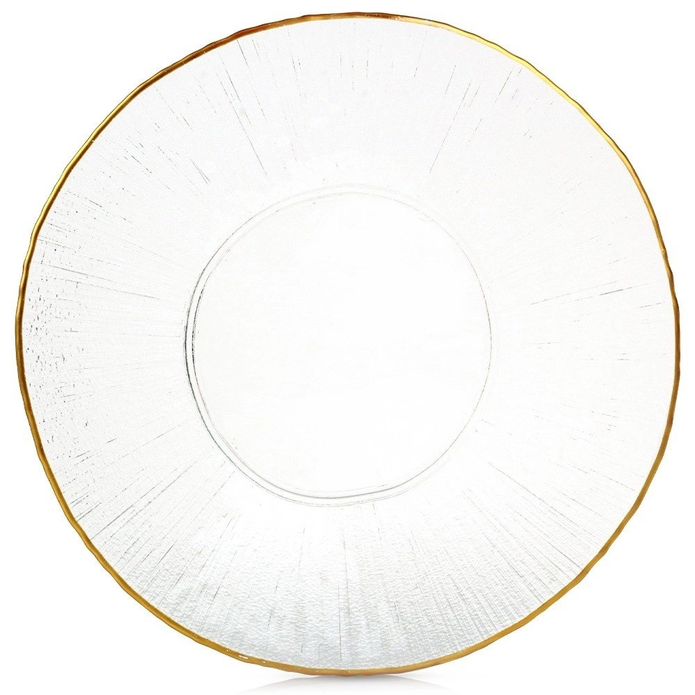 Patera Talerz Obiadowy Płytki Szkło Złoty VILDE 30 cm Kryształ