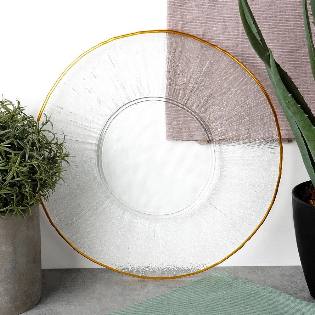 Patera Talerz Obiadowy Płytki Szkło Złoty VILDE 30 cm Kryształ - obrazek 2