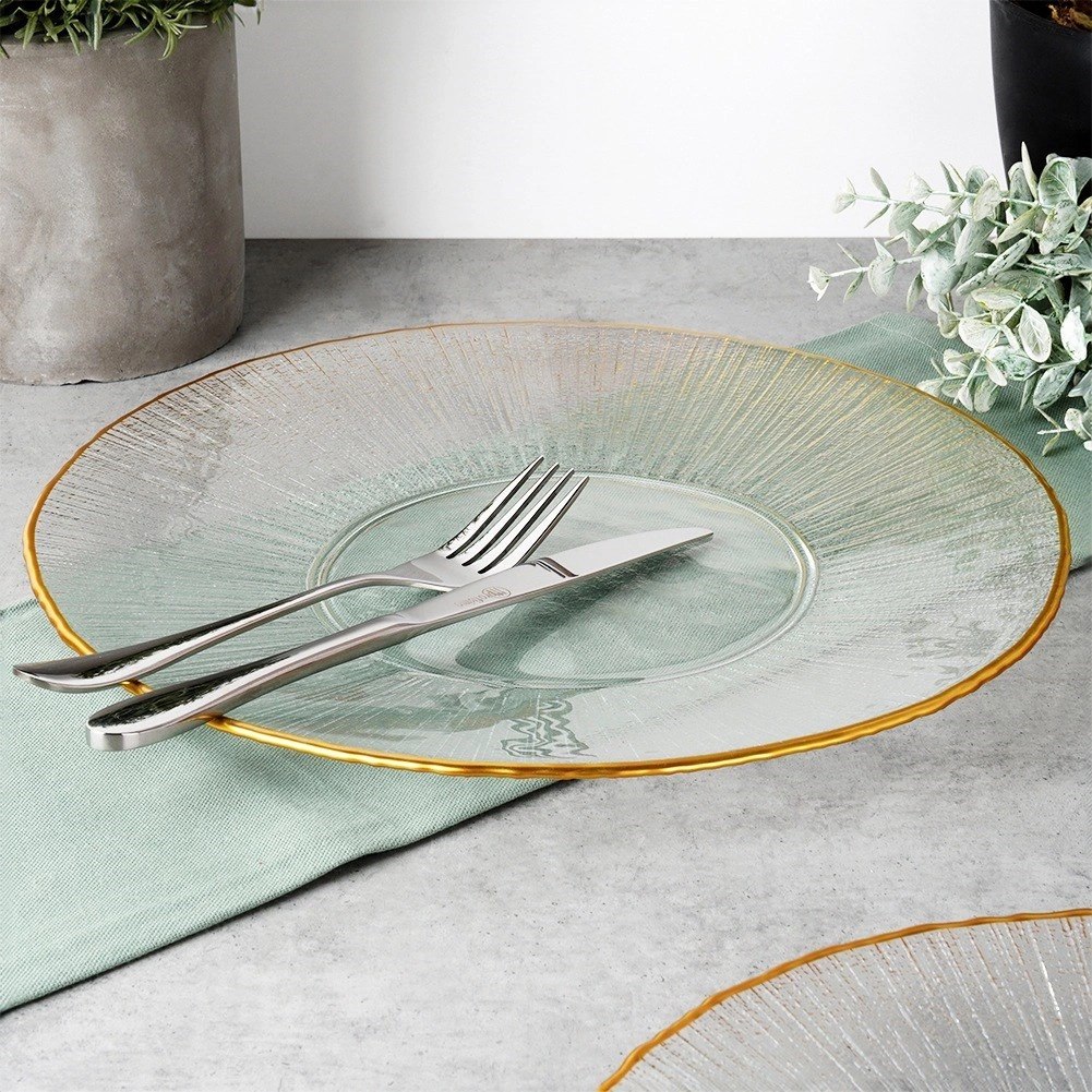 Patera Talerz Obiadowy Płytki Szkło Złoty VILDE 30 cm Kryształ - obrazek 5
