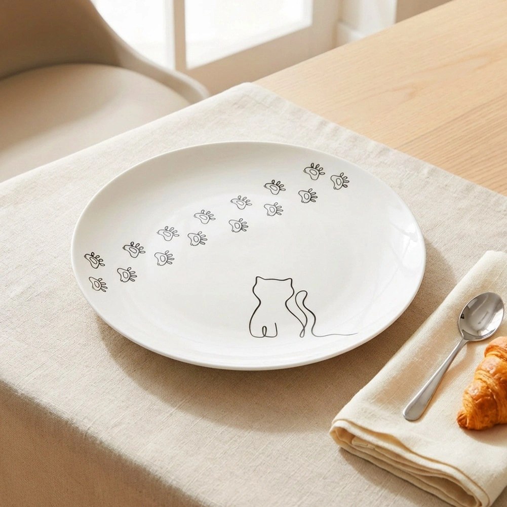 Talerzyk Deserowy Porcelanowy 20,5 cm Kotek Biały Talerz dla Dzieci - obrazek 2
