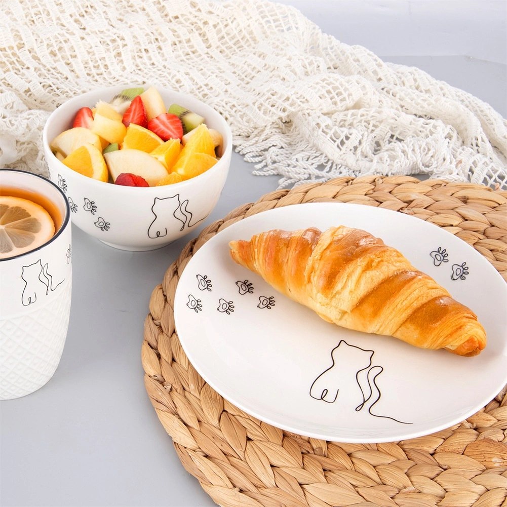 Talerzyk Deserowy Porcelanowy 20,5 cm Kotek Biały Talerz dla Dzieci - obrazek 4