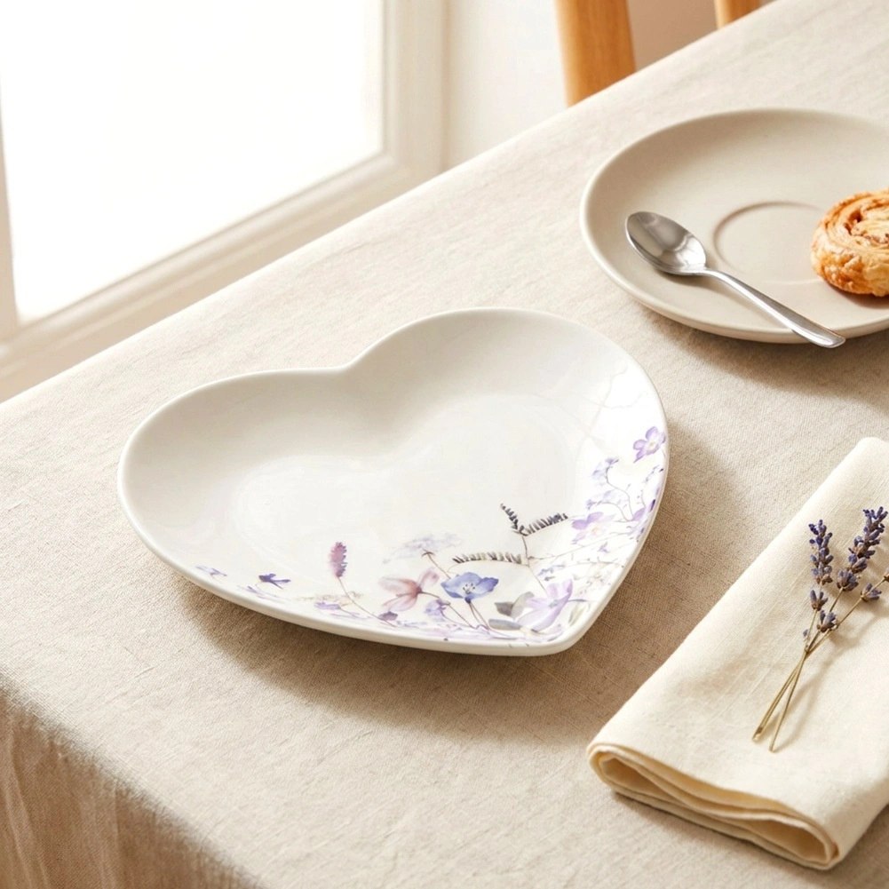 Talerzyk w Kształcie Serca Porcelana 17 cm Louka Kwiaty na Prezent - obrazek 2