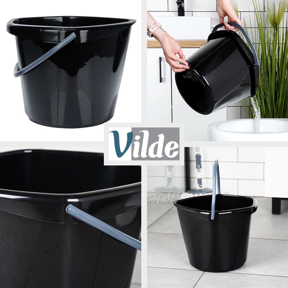 Wiadro Gospodarcze Plastikowe Czarne 10 L VILDE Wygodna Wylewka - obrazek 4