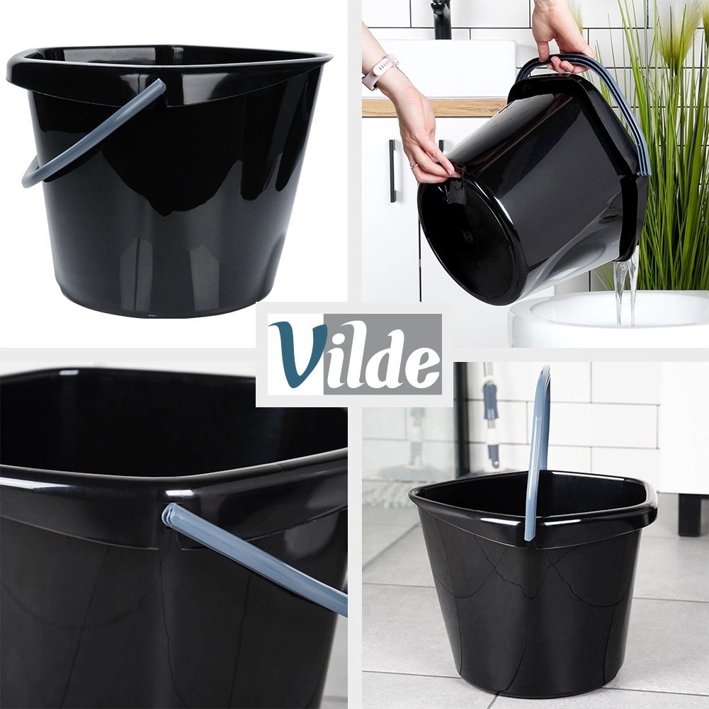 Wiadro Gospodarcze Plastikowe Czarne 14 L VILDE Poręczny Uchwyt - obrazek 4