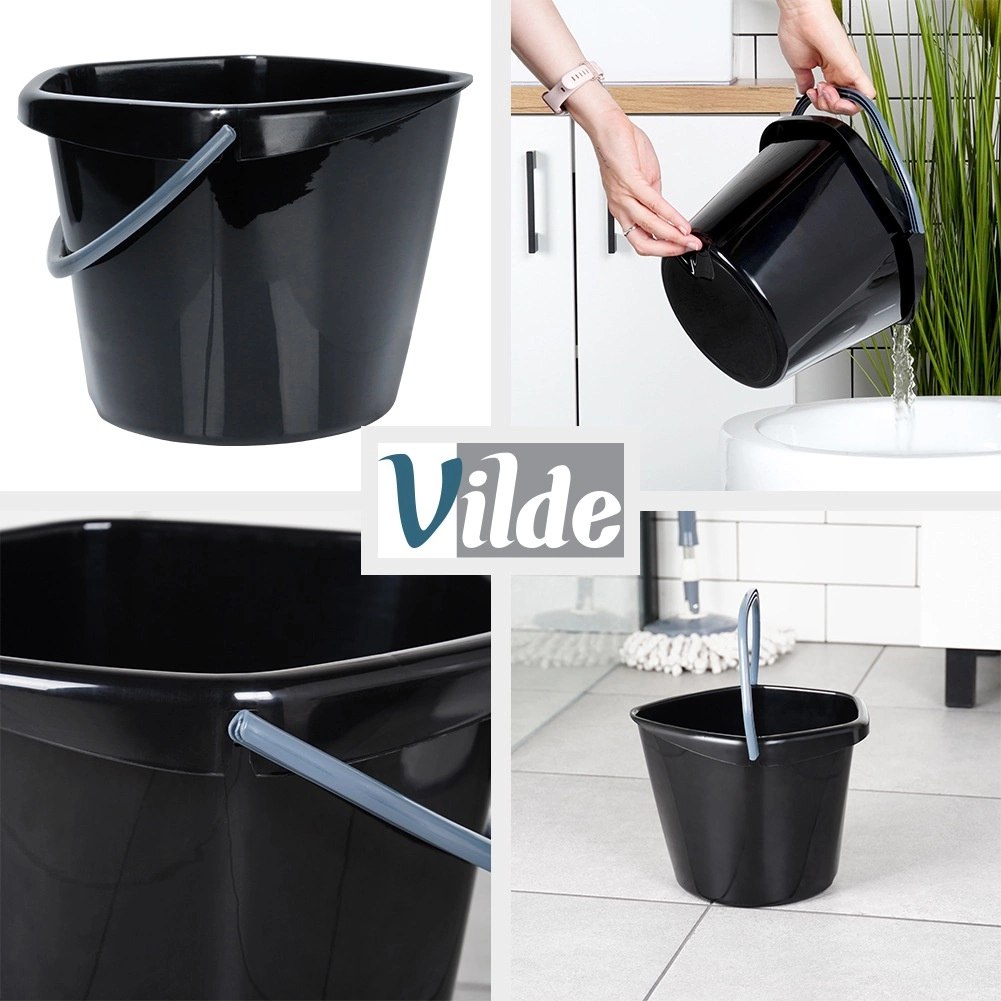 Wiadro Gospodarcze Plastikowe Czarne 5 L VILDE Wygodna Wylewka - obrazek 4