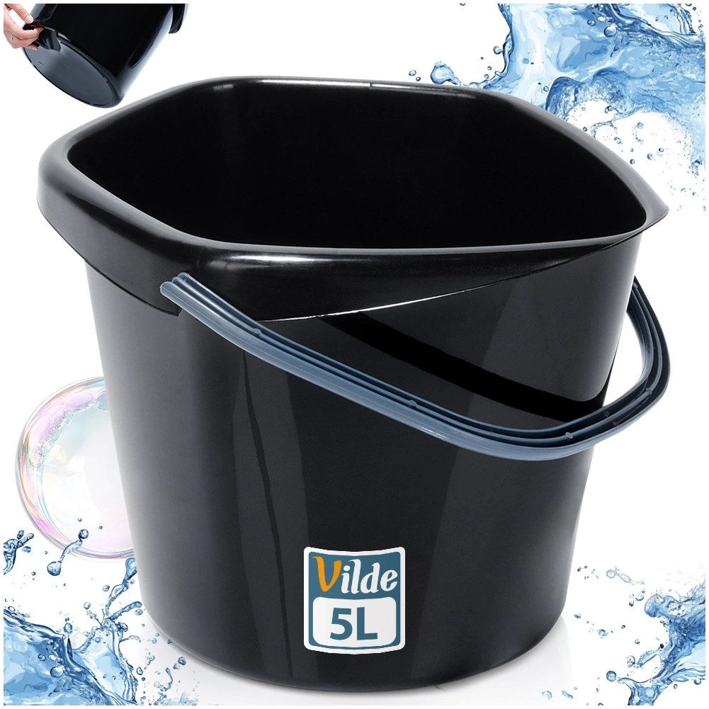Wiadro Gospodarcze Plastikowe Czarne 5 L VILDE Wygodna Wylewka - obrazek 5