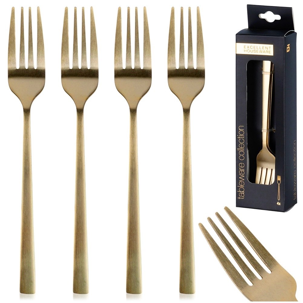 Widelczyki Deserowe Stal Złote 15 cm EXCELLENT HOUSEWARE Zestaw 4 szt. - obrazek 7