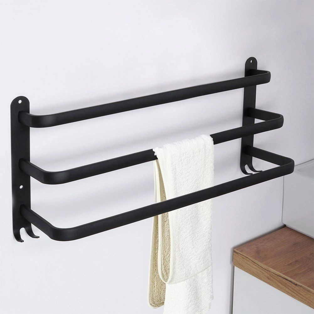 Wieszak na Ręczniki Ścienny Aluminiowy Mocny Czarny VILDE 50 cm - obrazek 2