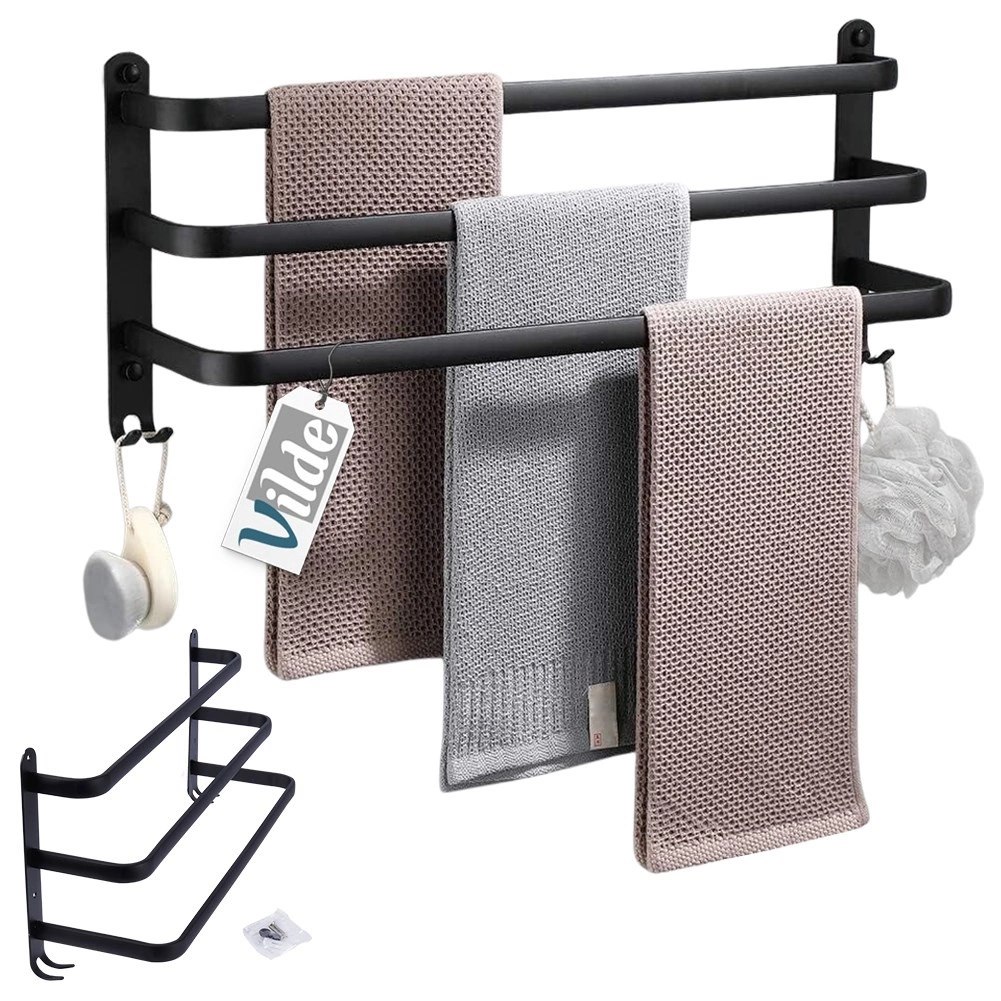 Wieszak na Ręczniki Ścienny Aluminiowy Mocny Czarny VILDE 50 cm - obrazek 7