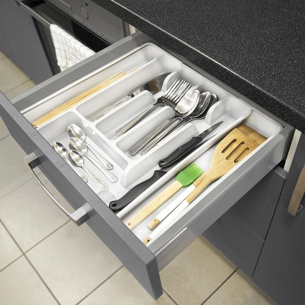 Wkład Organizer na Sztućce do Szuflady Rozsuwany Biały VILDE 36,5 x 27,5 cm - obrazek 2