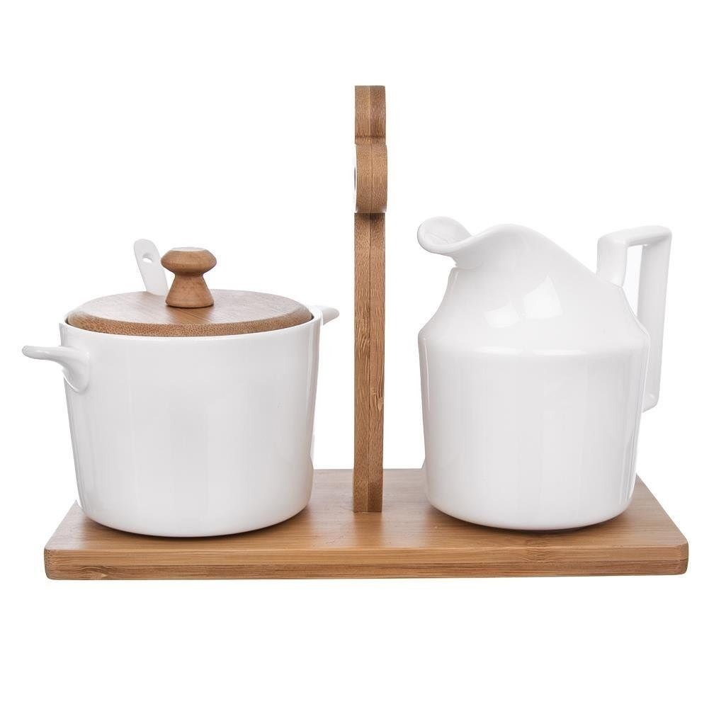 Zestaw Cukierniczka Mlecznik w Stojaku Porcelanowe Białe ORION 2 x 280 ml - obrazek 4