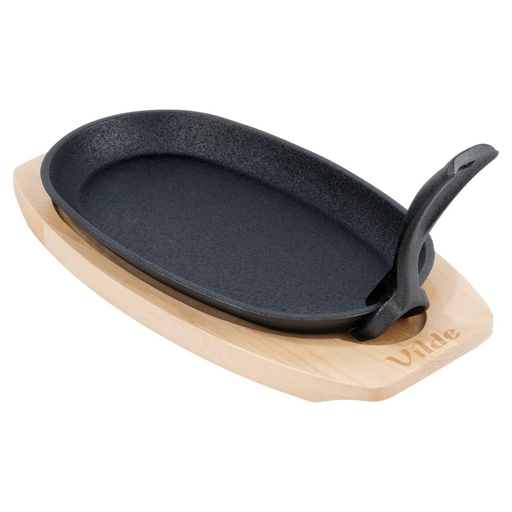 Żeliwna Patelnia do Smażenia Pieczenia z Deską do Serwowania VILDE 24x14 cm - obrazek 6