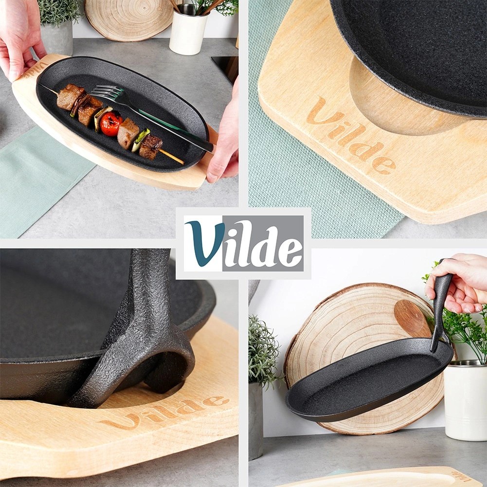 Żeliwna Patelnia do Smażenia Pieczenia z Deską do Serwowania VILDE 24x14 cm - obrazek 7