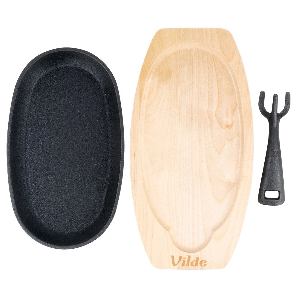 Żeliwna Patelnia do Smażenia Pieczenia z Deską do Serwowania VILDE 24x14 cm - obrazek 8