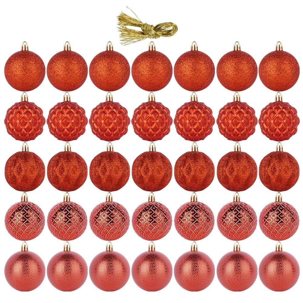 Zestaw 35 Czerwonych Bombek 6 cm Nietłukące 5 Wzorów Brokat Mat ORION - obrazek 3